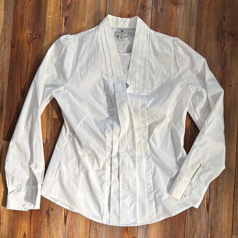 Worthington Vintage White Pleated front Blouse Medium